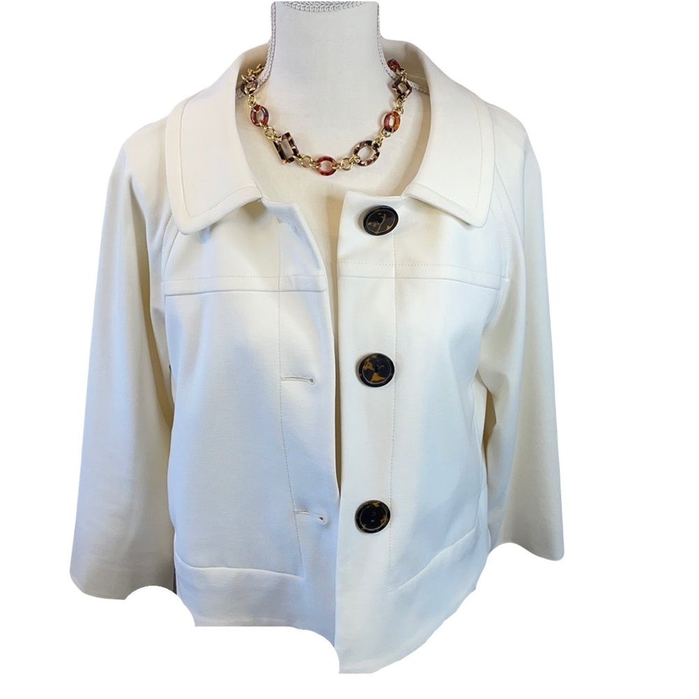 Ivory Ponte Knit Jacket Tortoise Buttons M